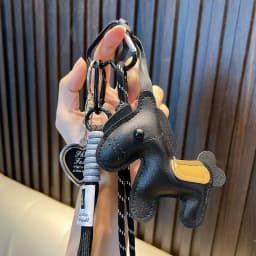 Cute Handmade Leather Pony Bag Charm Color-block Star & Braided Cord Keychain Adorable Gift Accessory Pendant