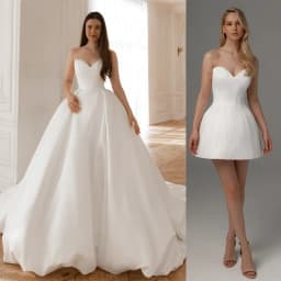 Customized Luxury 2 in 1 Bridal Dress Two Pieces Wedding Gown with Detachable Skirt Matte Satin Material Chapel Train Design