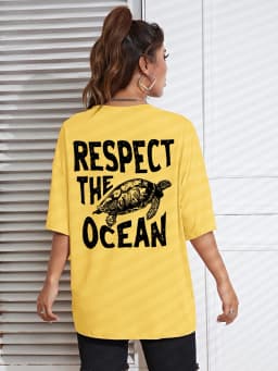 Respect The Ocean Green Turtle Print T-Shirts Women Casual Fashion T Shirt Breathable Cotton Short Sleeve O-Neck Street Clothing