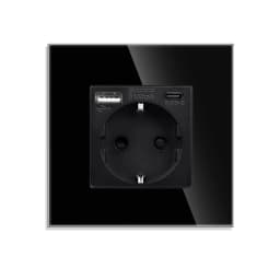 Bingoelec Power Socket,16A EU Standard Electrical Outlet 86mm*86mm White Crystal Glass Panel Wall Socket