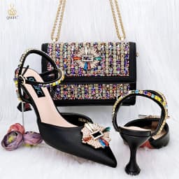 QSGFC High Quality Women's Pumps And Bag Silver Color Full Of Rhinestones High-Grade Materials For Nigerian Wedding Party