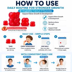 Heightener Calcium D Gummies Boost Bone Growth Reinforce Bone Strength Magnesium Zinc Growth Formula for Kids & Adults, 60 Count