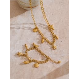 Yhpup Ocean Style Stainless Steel Seashell Conch Starfish Seahorse Drop Necklace Bracelet Bangle Waterproof Summer Daily Jewelry