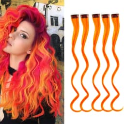 5 pcs/set 18 Inch Colored Clip In Hair Extensions Long Curly Synthetic Highlight Hairpieces Colorful Streak Hair For Women