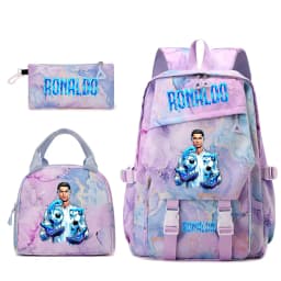 Cr7 Ronaldo 67 Print Student Backpack Set with Lunch Bag Pencil Case Teen Girls School Travel Daypack
