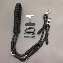 Black DIY Hand-braided Paracord Bag Strap Outdoor Multifunctional Anti-lost Adjustable Camera Phone Lanyard Shoulder Strap