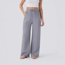 Pant women 2026 casual high-waisted drawstring side pocket casual linen pants flowing wide-leg beach pants elastic tightness