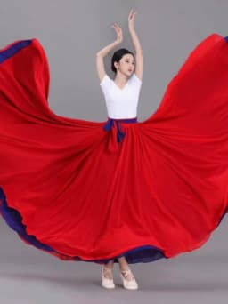 Double Layer Contrast Color Modern Dance Skirt Large Swing Half Body Skirt Performance Costume for Art Students Chiffon Material