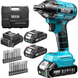 Seesii S531 Cordless Impact Driver Kit 21V Max Torque 1590 In-lbs(180 N.m) Impact Driver Set with Two 2.0 Ah Batteries 1/4" Hex Chuck Power Impact Driver w/ 20 Pcs Drill Bits 0-2500 RPM Variable Speed