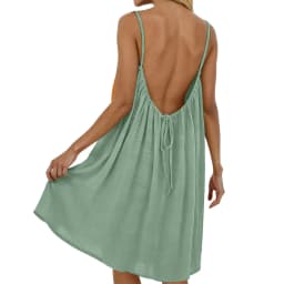 Women Sexy Backless Dress Solid Color Loose Fit Sleeveless Adjustable Short Dress With Straps Beach Vacation Sundress For Women