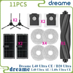Dreame L40 Ultra AE / L40 Ultra CE / L10s Ultra CE / D20 Ultra Parts, Main Brush, Edge Brush, Cloth, Dust Bag, Filter Screen