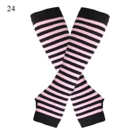 New Long Glove Arm Cover Classic Pink Black and White Striped Fingerless Elbow Gloves Warmer Knitted Wristband