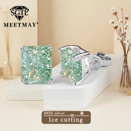 Bocarman Ice Cut Zircon Stud Earrings S925 Silver Paraiba Tanzanite Blue Mint Green Rectangular Multicolor Women Fine Jewelry