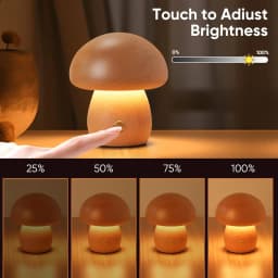 Mushroom LED Night Light Dimmable Wooden Bedroom Bedside Table Lamp with Touch Switch Room Decoration Lighting Chargeable