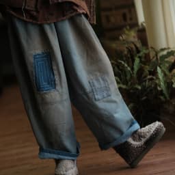Johnature Women Vintage Patchwork Denim Wide Leg Pants Elastic Waist Loose Spring Trousers 2025 New Casual Long Pants