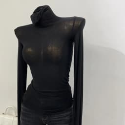 Thin Soft American Long Sleeve T-shirt High Stacked Neck Tight Perspective Bottom Shirt Women's Slim Fit Tops Sexy Streetwear