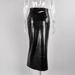 Linad Office Lady Brown PU Split Mid Calf Skirts Street Chic Slim Zipper Skirts Women 2026 Vintage High Waist Straight Skirt