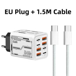 8 in 1 GaN Desktop USB Phone Charger 240W PD Fast Charger 4PD 4USB For iPhone 16 15 Pro Samsung Xiaomi EU US Plug Power Adapter