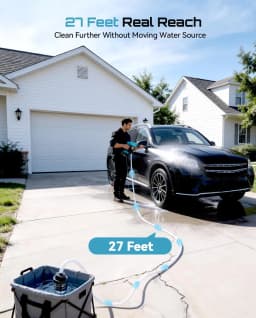 SEESII Electric High Pressure Washer Gun with 6-in-1 Nozzle & 27FT Hose 6 Gear Power Home Car Washing Water Spray Gun Handheld Power Cleaner for Makita 18V Battery Pin