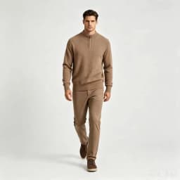 Winter New 100% Pure Wool Sweater Men's Half High Collar Zipper Sweater Warm Casual Loose Knitted Versatile Base Sweater Camel