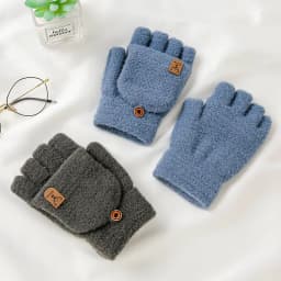 Men's Winter Gloves Flip Warm Writing Mittens Student Half Finger Flip Thermal Jacquard Knit Male Soft Elastic Business Gloves