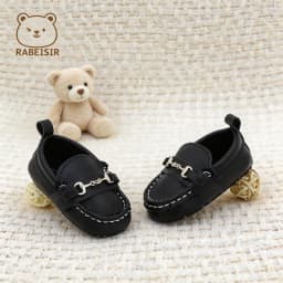 0-18 Months Baby Loafers with Metal Chain Decoration, Slip-On Soft-Soled Toddler Shoes for Boys and Girls