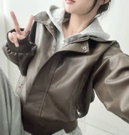 Women's Casual Chic Loose Patchwork Hoodie Jacket Autumn Winter Leather Coat Top Long Sleeve Short Length Other Material 100%