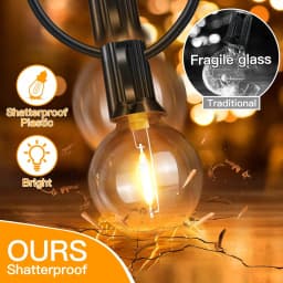 G40 Outdoor String Lights, Waterproof Connectable Shatterproof LED Bulbs, Patio Lights for Indoor Balcony Porch Camping Deck