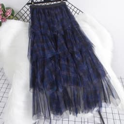 Checkered mesh skirt 2025 autumn and winter irregular layered cake skirt high waist slimming mid length skirt for women new
