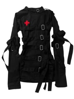 Punk Goth Bondage Strap Buckle Jacket Women Zip‑Up Flare Long Sleeve Top Dark Aesthetic Y2K StreetwearAdjustable StrapOuterwear