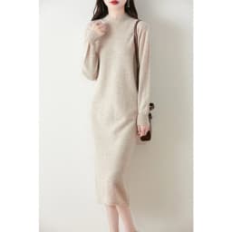 Autumn Winter Women's Wool Long Dress Cashmere Mock Neck Pullover Sweater 100% Merino Wool Soft Knitwear OL Simple Basic Dress