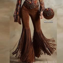 Vintage Solid Suede Splicing Tassel Pants Woman 2026 Spring High Waist Slim Flared Trousers New Autumn Casual Straight-leg Pants