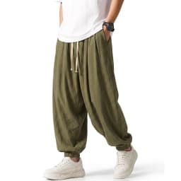 Mens Korean Harem Pants Solid Cotton Casual Joggers Breathable Sport Trousers Loose Fit Bottoms for Yoga Work Daily Streetwear