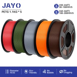 JAYO Filaments PETG 5 Rolls Mixed Colors 3D Printer Filament 1.75mm 100% No Bubble FDM 3D Printer Materials DIY Gift 1.1KG/1 Rol