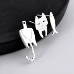Original 925 sterling silver kitten fish earring personality hypoallergenic earrings simple student tide cat fish ear ornament