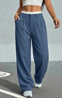Women Stripes Printed Full Length Pants Trousers High Waist Fashion Casual Y2K Pants Loose Wide Leg