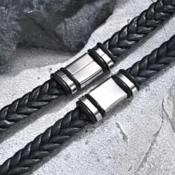 Initials Leather Bracelet for Men Boys,Stainless Steel A-Z 26 Letter Charm Woven Wristband,Casual Jewelry Gift to Father Husband