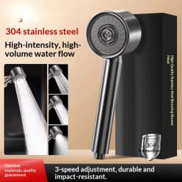 304 Stainless Steel High Pressure Filter Shower Head 3-Speed Large Flow Showerhead Shatter-Resistant Detachable for Bathroom