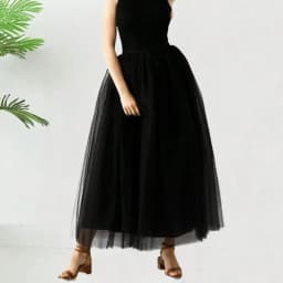Women High Waist Long Solid Color Tulle Tutu Skirt, 4 Layers Mesh + 1 Layer Lining, Suitable for Cosplay, Stage Performance