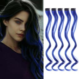 5 pcs/set 18 Inch Colored Clip In Hair Extensions Long Curly Synthetic Highlight Hairpieces Colorful Streak Hair For Women