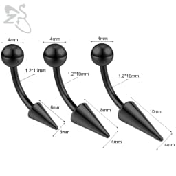 ZS 1PC 16G Long Spike Bridge Piercing Stainless Steel Eyebrow Ring Curved Barbell Cartilage Earring Punk Cone Labret Piercing