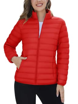 TACVASEN Winter Quilted Puffer Jackets Womens Lightweight Stand Collar Full Zip Up Down Coat Windproof 4 Pockets Thermal Outwear