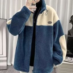 Men's Fleece Jacket Lamb Fur Cotton Clothes Warm Thickened Autumn Winter Outerwear Casual Style Standard Fit Zipper Closure