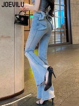 Bow Tie Jeans Women's American Vintage Three-dimensional Micro-large Summer Thin Pants New High-waisted Skinny Hip Flare Pants