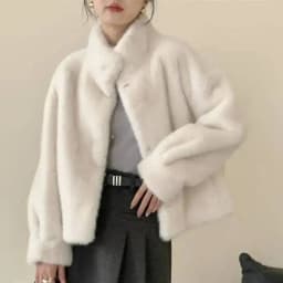 LANMREM Eco-friendly Mink Fur Windproof Stand Collar Faux Mink Coat For Women Warm Winter Thick Jackets With Pockets 2DB5167