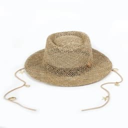 Panama Straw Sun Hat Wide Brim UPF50+ Foldable, Navy & Beige Contrast Beach Hat Adjustable Chin Strap Women Summer