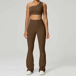 Women Yoga Set 2 Piece High Elastic Slim Fit High Waist Leggings Gym Tops Tummy Control Booty Lifting Workout Activewear