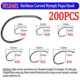 200pcs Barbed and Barbless Fishing Fly Hook Nymphs Pupa Egg Fly Dry Fly Wet Fly Jig Nymph Hook Caddis Streamer Fly Tying Hook