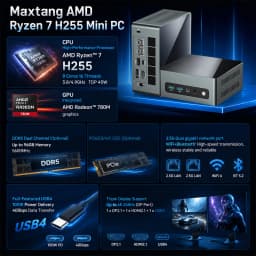 Maxtang H255 AMD Ryzen 7 H 255 Gaming Mini PC 2*DDR5 2*M.2 2280 SSD WiFi6 BT5.2 2*.5G LAN USB4 Desktop MINI PC Gamer Computer