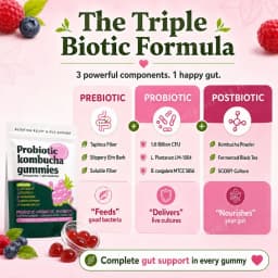 Probiotic Kombucha Gummies Every Gummy 1 Glass Kombucha Prebiotic Postbiotic Digestive Gut Health Vegan Berry Bliss 30 Gummies